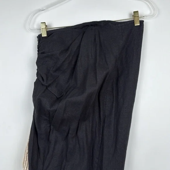 JBQ Just Be Queen Mallorca Linen Fringe Trim Skirt in Black Size Large - Picture 8 of 11